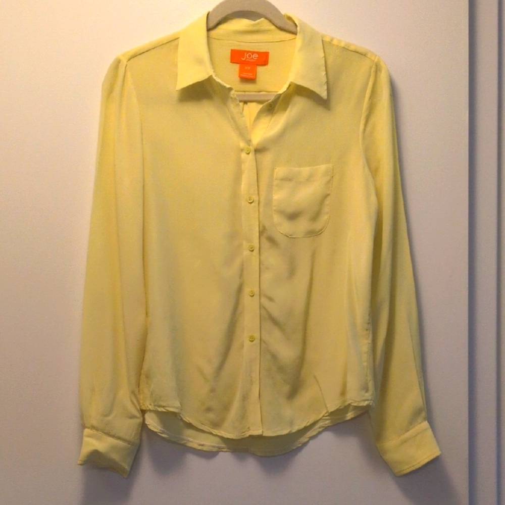 Silk Blouse - Joe Fresh Yellow Button-Up Blouse